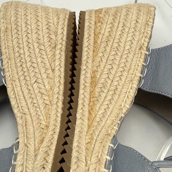 Eileen Fisher AGNES Blue Leather Espadrille Sandals WOMENS SIZE 9 Platform Wedge - Picture 4 of 8